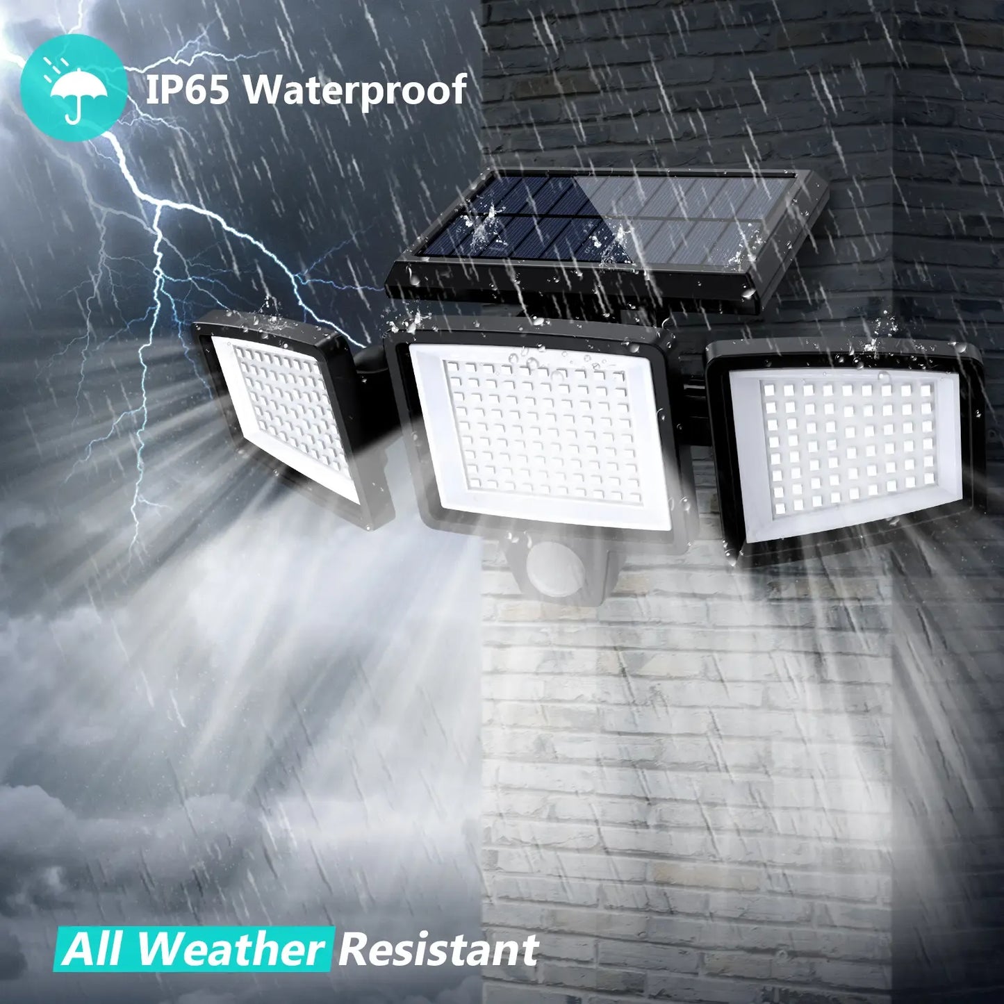 Solar Outdoor Lights 2500LM 210LED Security Lights,3 Heads Dimmable SpotLights with 3 Modes,IP65 Waterproof,Suitable for Yard, Garage, Porch, Pool,Garden,Barn,Patio,#Summervibes