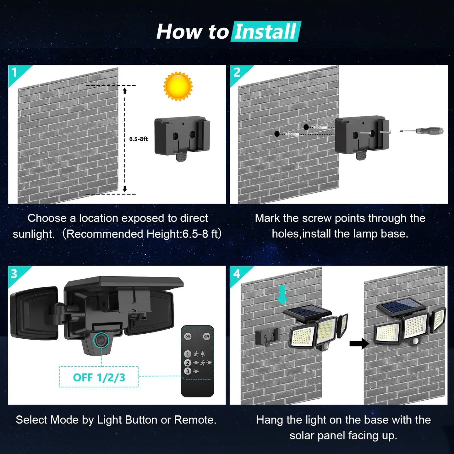 Solar Outdoor Lights 2500LM 210LED Security Lights,3 Heads Dimmable SpotLights with 3 Modes,IP65 Waterproof,Suitable for Yard, Garage, Porch, Pool,Garden,Barn,Patio,#Summervibes