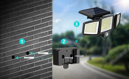 Solar Outdoor Lights 2500LM 210LED Security Lights,3 Heads Dimmable SpotLights with 3 Modes,IP65 Waterproof,Suitable for Yard, Garage, Porch, Pool,Garden,Barn,Patio,#Summervibes