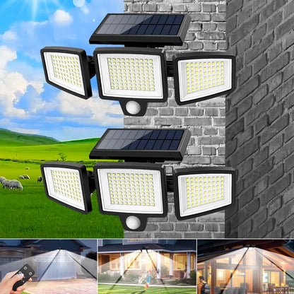 Solar Outdoor Lights 2500LM 210LED Security Lights,3 Heads Dimmable SpotLights with 3 Modes,IP65 Waterproof,Suitable for Yard, Garage, Porch, Pool,Garden,Barn,Patio,#Summervibes